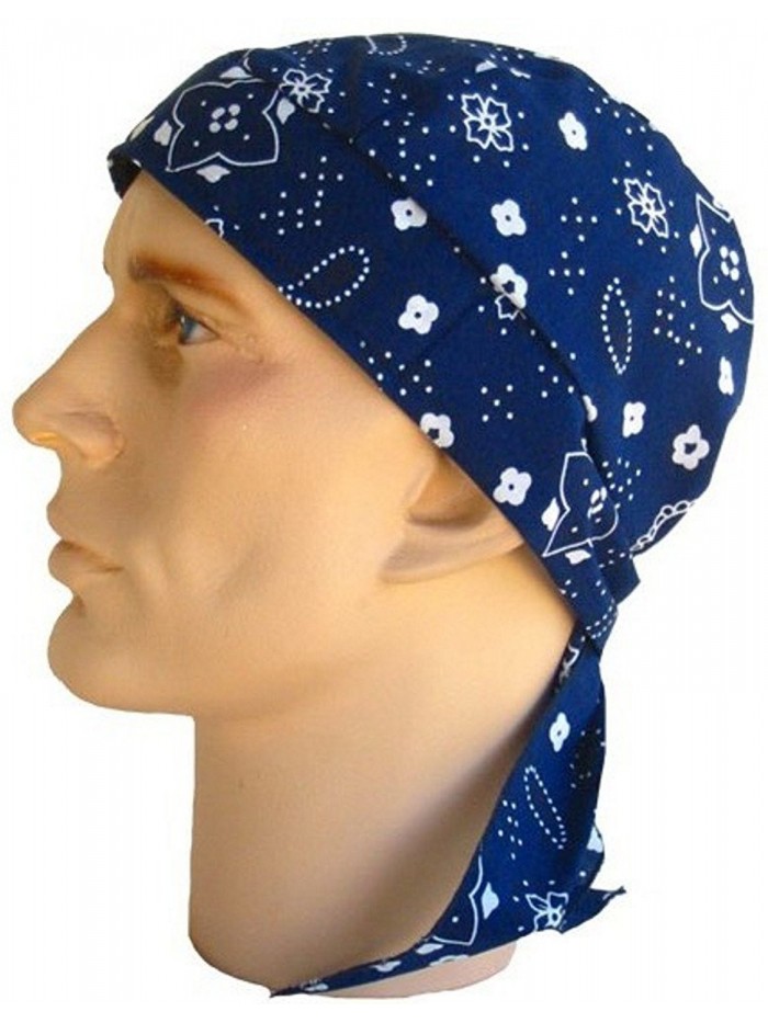 Skull Cap Biker Caps Headwraps Doo Rags - Navy Paisley - CX12ELHP9QJ