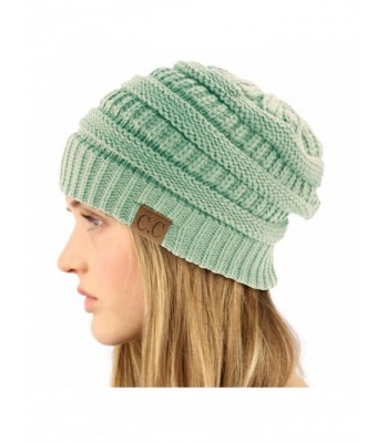 Unisex Winter Chunky Soft Stretch Cable Knit Slouch Beanie Skully Ski Hat - Mint - CF11KMGJ9B5