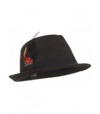Jelord Men Wool Felt Trilby Fedora Hat Jazz Cap With Feather - Black - CY187CNISGD