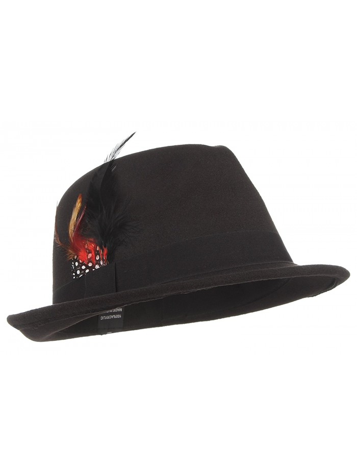 Jelord Men Wool Felt Trilby Fedora Hat Jazz Cap With Feather - Black - CY187CNISGD