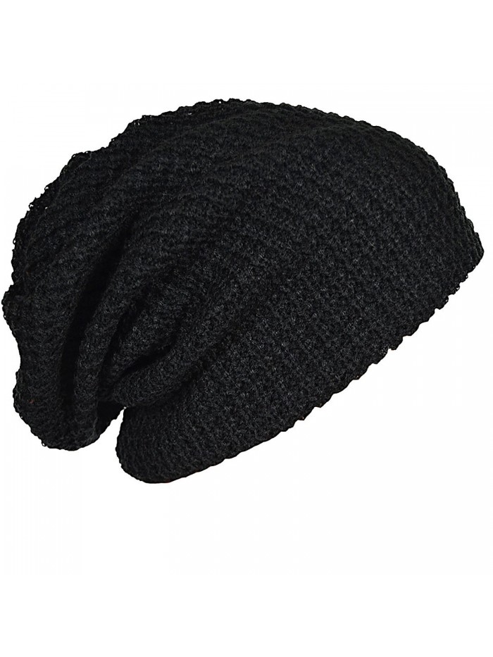 Mens Slouchy Long Beanie Knit Cap for Summer Winter Oversize - Black - C811NX57IUB