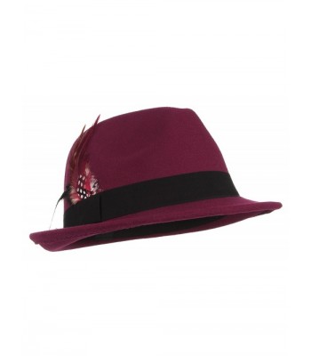 Gemvie Men's Warm Woolen Crushable Feather Gangster Trilby Dent Fedora Hat - Purple Red - C1187CRLS0U