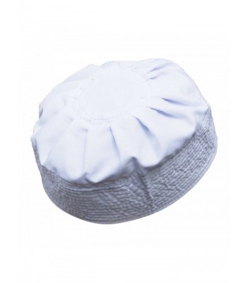 TheKufi White Cotton Pleated Top 3.5in Tall Fabric Kufi Prayer Cap Beanie - CS12NTM08FS