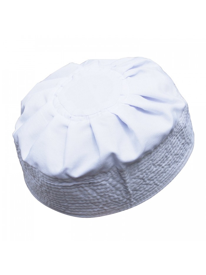 TheKufi White Cotton Pleated Top 3.5in Tall Fabric Kufi Prayer Cap Beanie - CS12NTM08FS