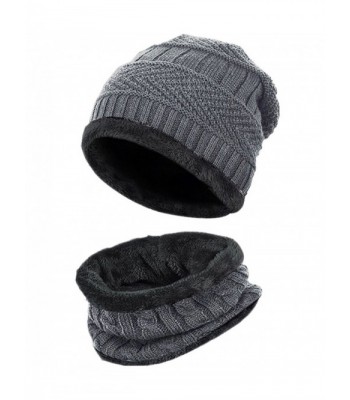 Loritta Men Beanie Hat Scarf Set Winter Warm Knit Hat and Infinity Scarf Gift Set - Hat and Scarf -Gray - CV184X8ALWN