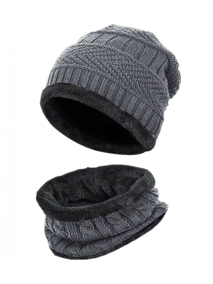 Loritta Men Beanie Hat Scarf Set Winter Warm Knit Hat and Infinity Scarf Gift Set - Hat and Scarf -Gray - CV184X8ALWN