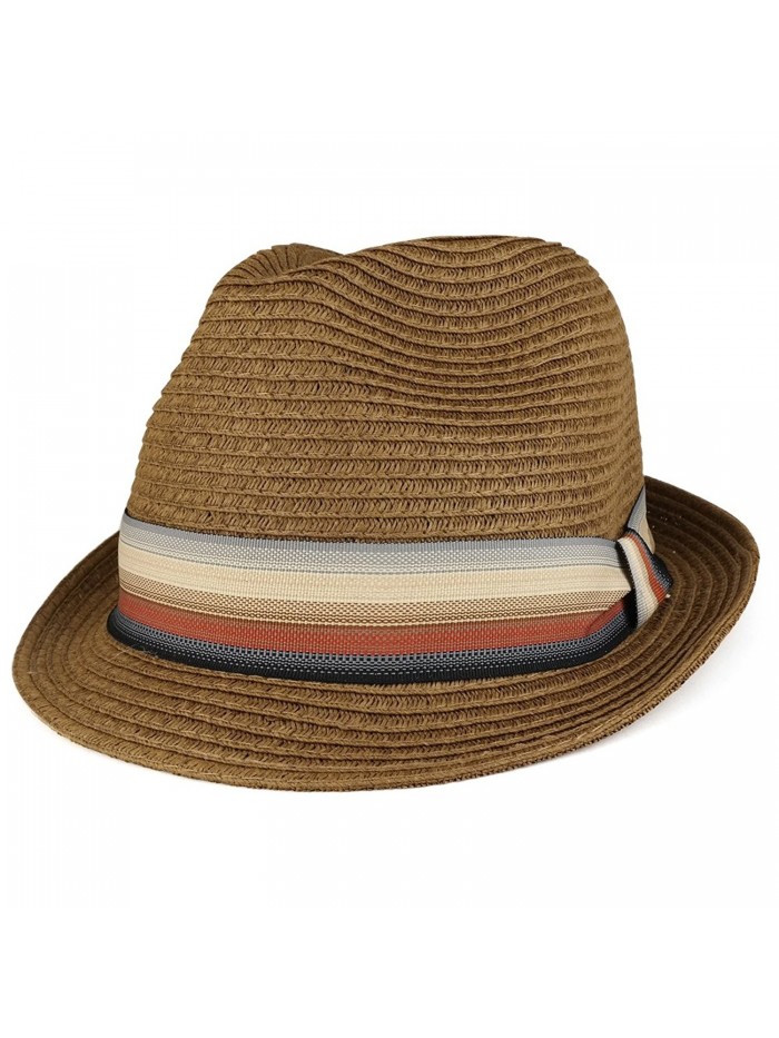 XXL Oversized Stylish Basic Stingy Straw Fedora Hat - Brown - CA18503ASSI