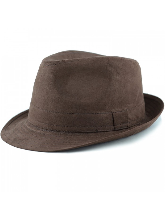 The Hat Depot Faux Suede Wool Blend Trilby Fedora Hats - Brown - CX18776N2CY