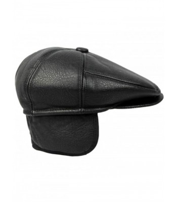 Flat Cabbie Men's Classic Newsboy Flat Cap Hat with Ear Flaps - Black - C3127A78TTP