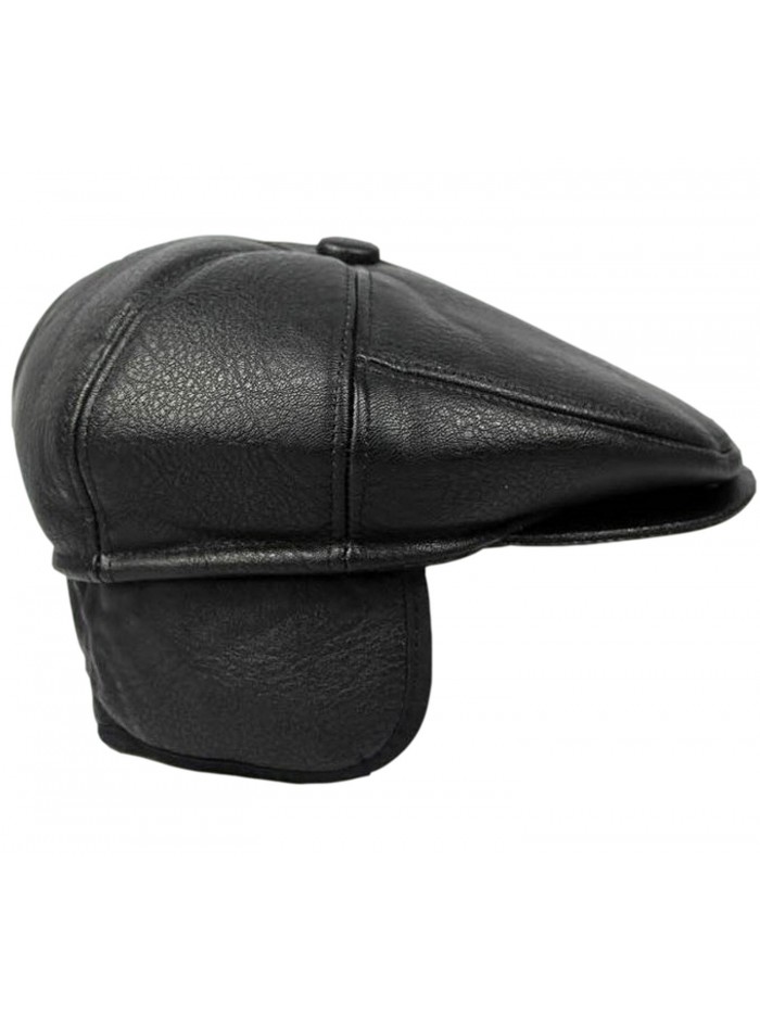 Flat Cabbie Men's Classic Newsboy Flat Cap Hat with Ear Flaps - Black - C3127A78TTP