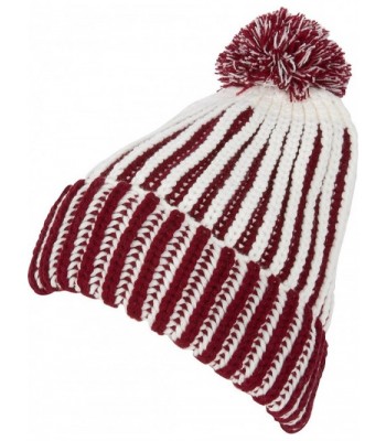 Sakkas Rhea Unisex Heathered Multi Colored Stripe Pom Pom Beanie Hat - Maroon - CT124LWAGDJ