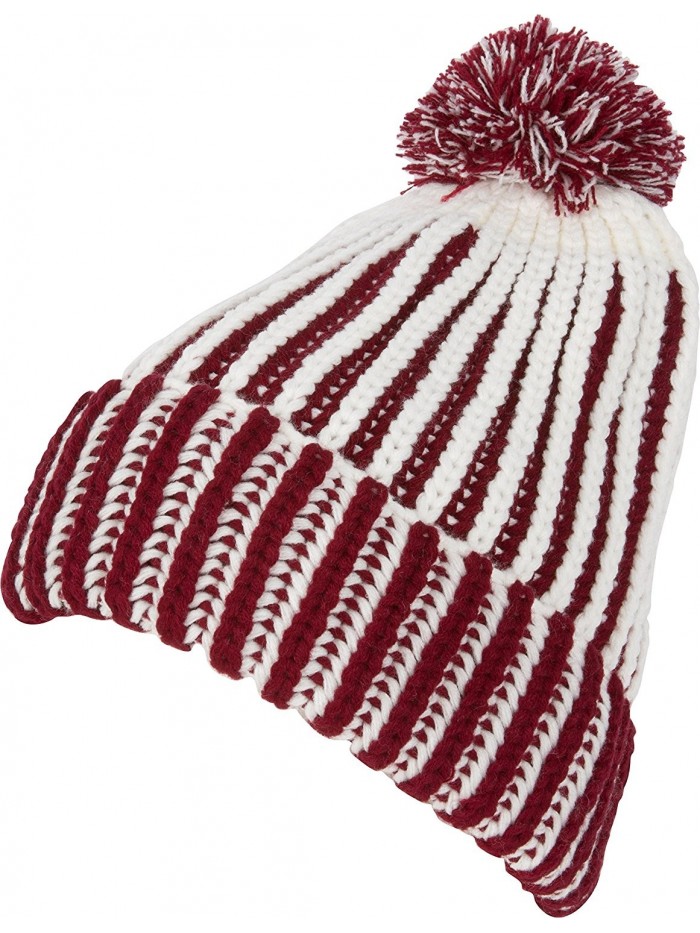 Sakkas Rhea Unisex Heathered Multi Colored Stripe Pom Pom Beanie Hat - Maroon - CT124LWAGDJ