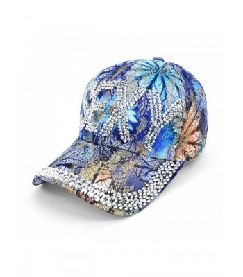 Sexy Bling Studs Blue Flower Baseball Cap - CB17WY69EM4