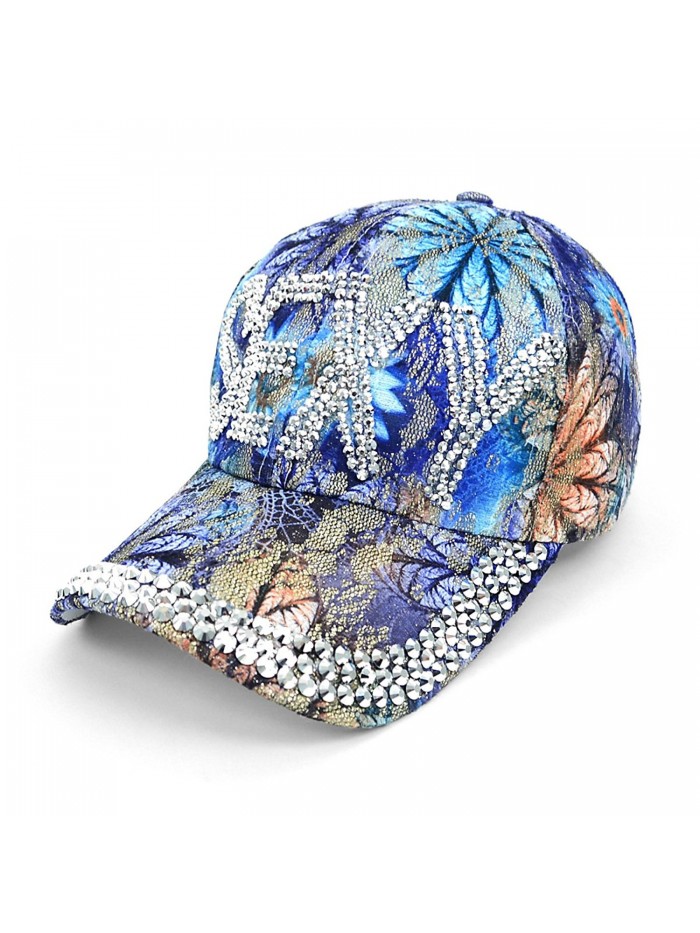 Sexy Bling Studs Blue Flower Baseball Cap - CB17WY69EM4