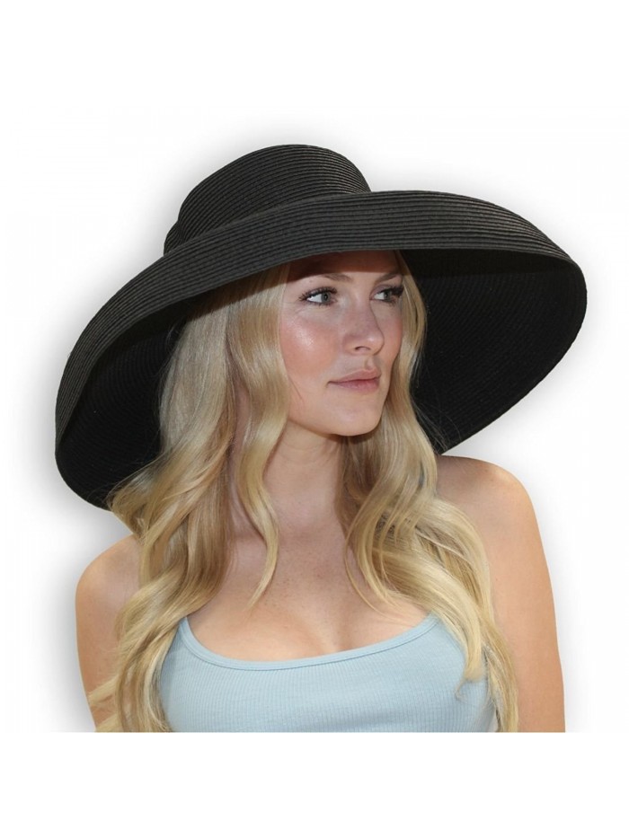 Chloe Wide Brim Derby Hat Women's Dress Sun Hat Fancy Tiffany Style (Large- Black) - CC11VWWBG5F