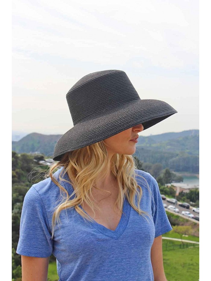 Chloe Wide Brim Derby Hat Women's Dress Sun Hat Fancy Tiffany Style (Large-  Black) - CC11VWWBG5F