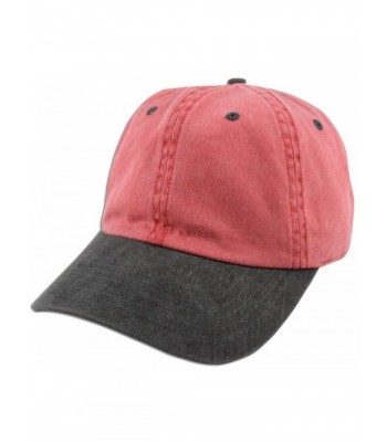 Dad Hat Pigment Dyed Two Tone Plain Cotton Polo Style Retro Curved Baseball Cap 1200 - Red / Black - CC17Y2D0YGA