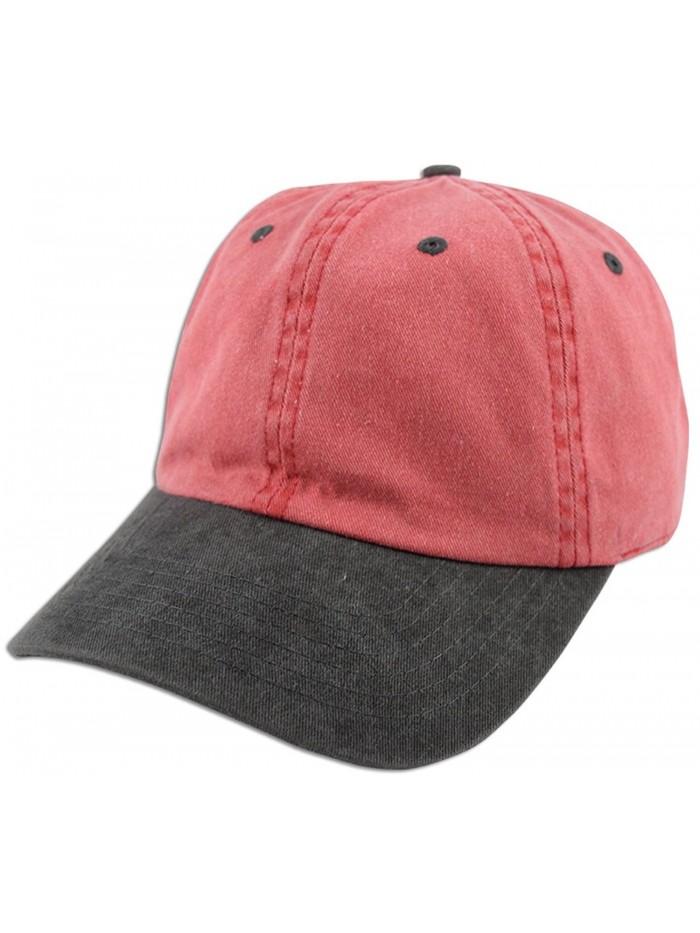 Dad Hat Pigment Dyed Two Tone Plain Cotton Polo Style Retro Curved Baseball Cap 1200 - Red / Black - CC17Y2D0YGA