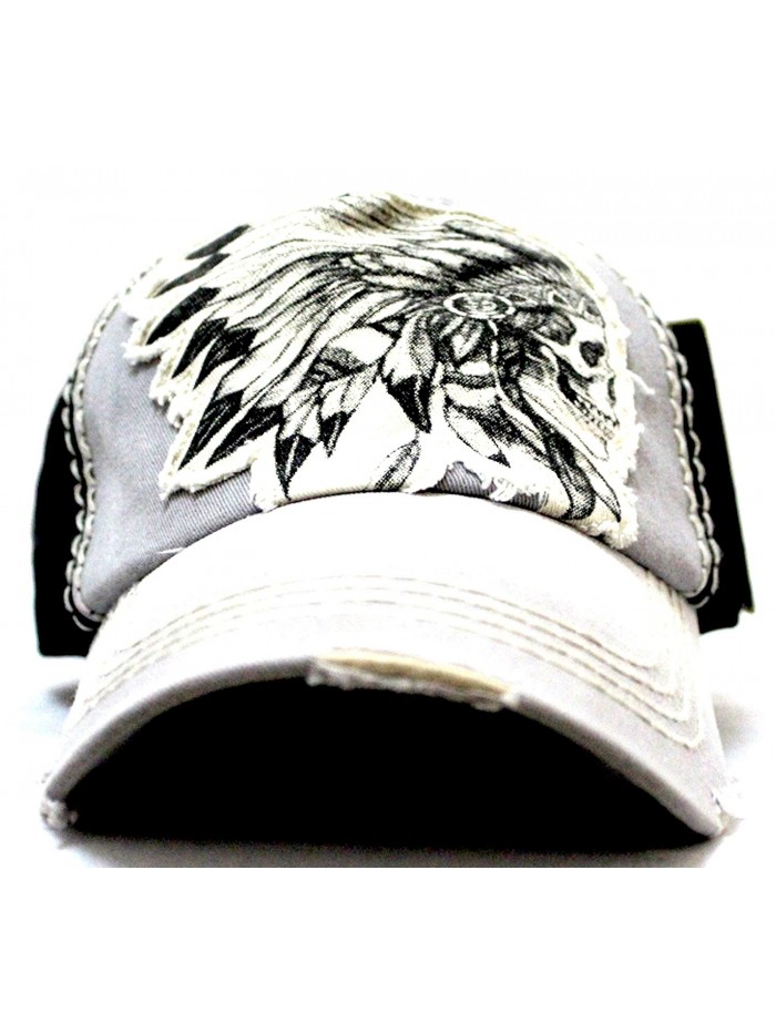 CAPS 'N VINTAGE Grey/Black Tribal Chief Skull Adjustable Vintage Cap - CQ17Z5LCTOW