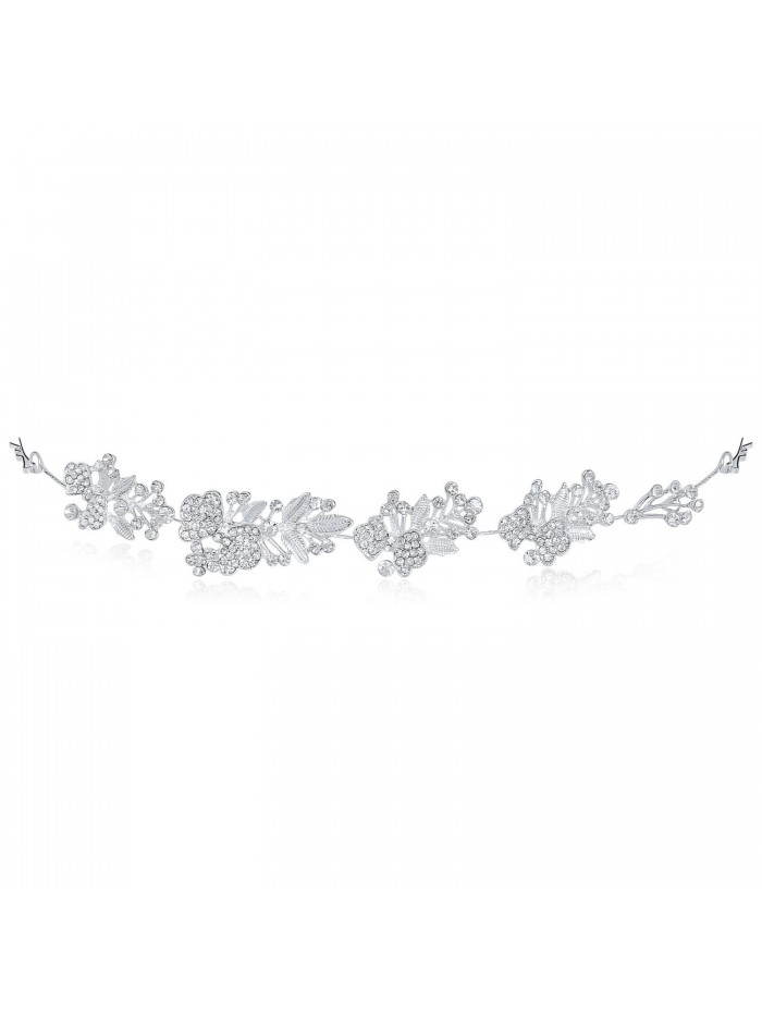 DMI Wedding Hair Jewelry Silver Tone Sparkling Crystal Cluster Hair Vine Headband Tiara - CY17YUI5UIQ