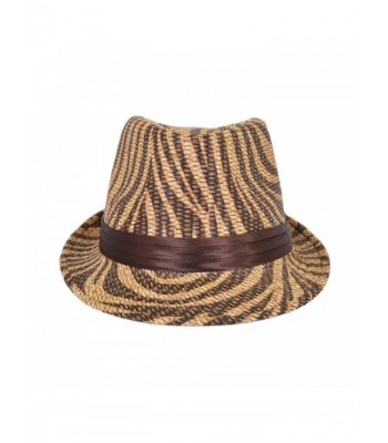 Brown Zebra Print Ribbon Fedora in Women's Fedoras