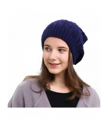 Slouchy Beanie Winter Ski Baggy Hat Double Layer Soft Oversized Cable Knit Cap - Navy - CA1867E6UKN