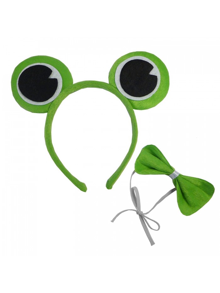 Kermit Green Frog Prince Head Band Ears Bow Tie Toad Fancy Dress Set Adult Child - CL1209Y0A9N