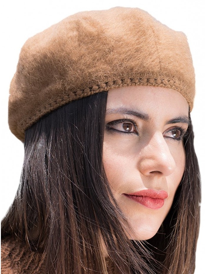 Gamboa Warm and Soft 100% Alpaca Wool Handmade Beret For Women - Available In Various Rustic Colors - Brown - C61264XS5DR