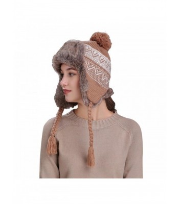 HHei_k Women Thick Knit Wool Hat- New Winter Warm Flaps Snow Ski Female Beanie Cap - Khaki - CR187R63GTA