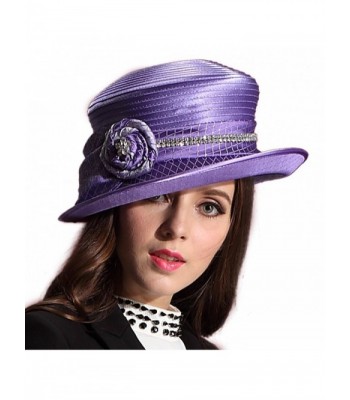 June's Young Women Hat Wide Brim Sparkling Flower Church Hats for Ladies - CC11RUFDZOD