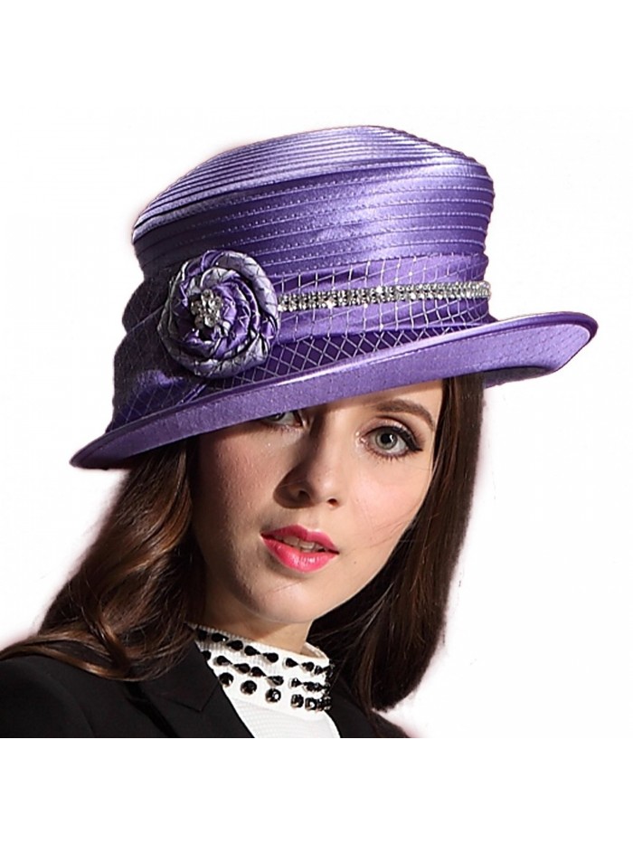 June's Young Women Hat Wide Brim Sparkling Flower Church Hats for Ladies - CC11RUFDZOD