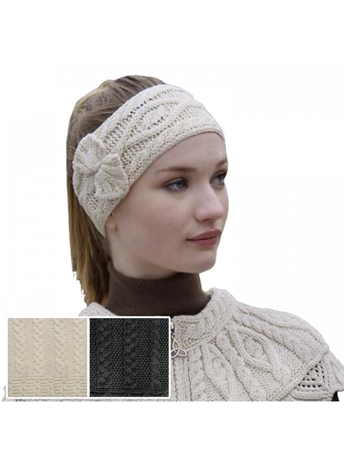 100% Irish Merino Wool Ladies Stylish Aran Knit Head Band by West End Knitwear - Charcoal - CZ11KNDTV79