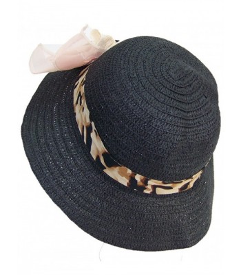 Women's Paper Straw Summer Sun Hat With Animal Print Ribbon Flower (One ...