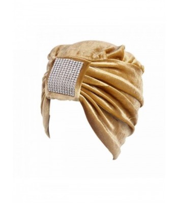 Qingfan Women Soft Warm Velvet Cancer Chemo Hat Beanie Turban Headband Wrap Cap - Gold - C4187CQ8IMH