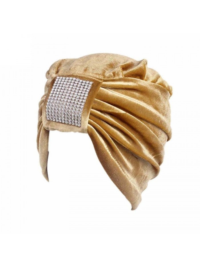 Qingfan Women Soft Warm Velvet Cancer Chemo Hat Beanie Turban Headband Wrap Cap - Gold - C4187CQ8IMH