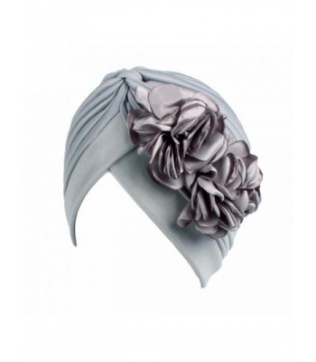 QingFan Women Muslim Solid Flowers Cancer Chemo Hat Turban Headbands Hair Loss Wrap Cap - Gray - CF186OCRH0Y