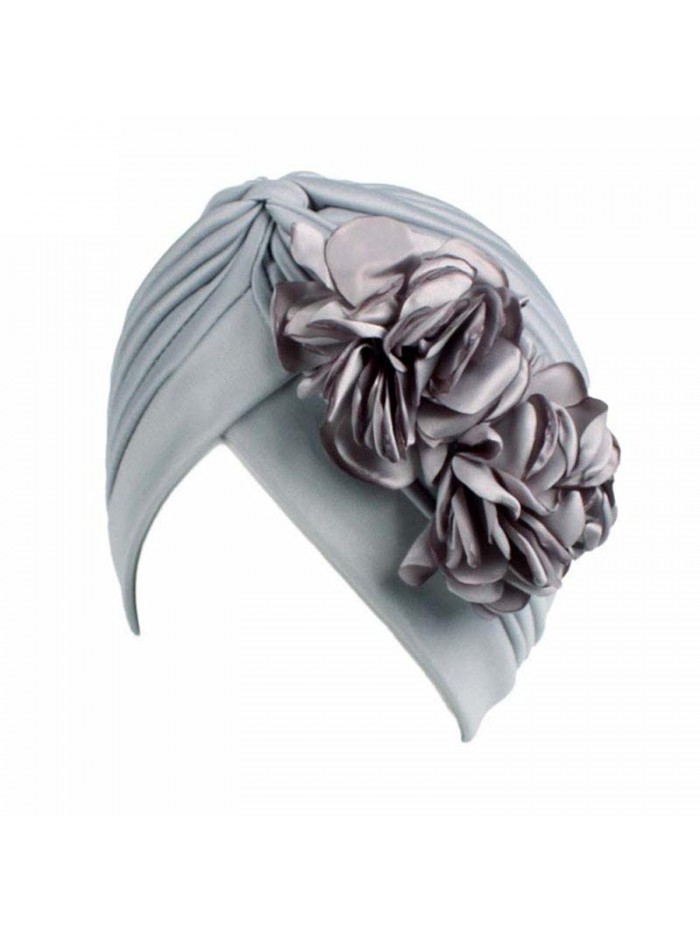 QingFan Women Muslim Solid Flowers Cancer Chemo Hat Turban Headbands Hair Loss Wrap Cap - Gray - CF186OCRH0Y