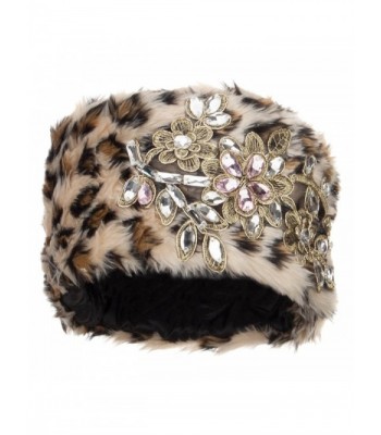 Pillbox Faux Fur Flower Lace Hat - Leopard Beige - C112N1S03I7