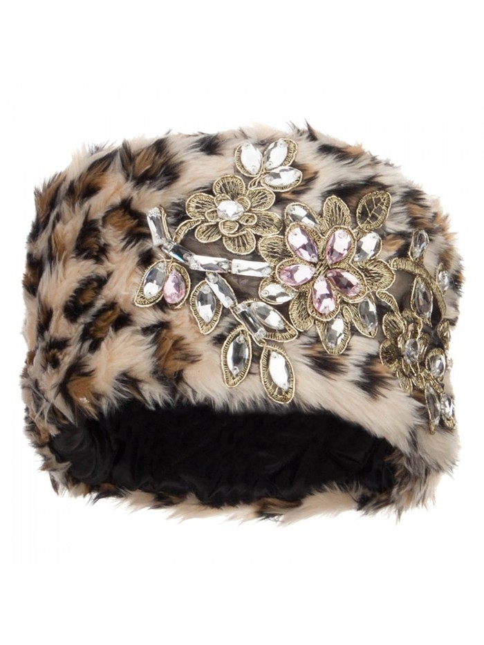 Pillbox Faux Fur Flower Lace Hat - Leopard Beige - C112N1S03I7