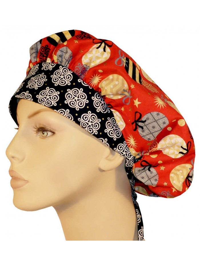 Designer Bouffant Medical Scrub Cap - Christmas Bulbs On Red - CB12MZCG5BO