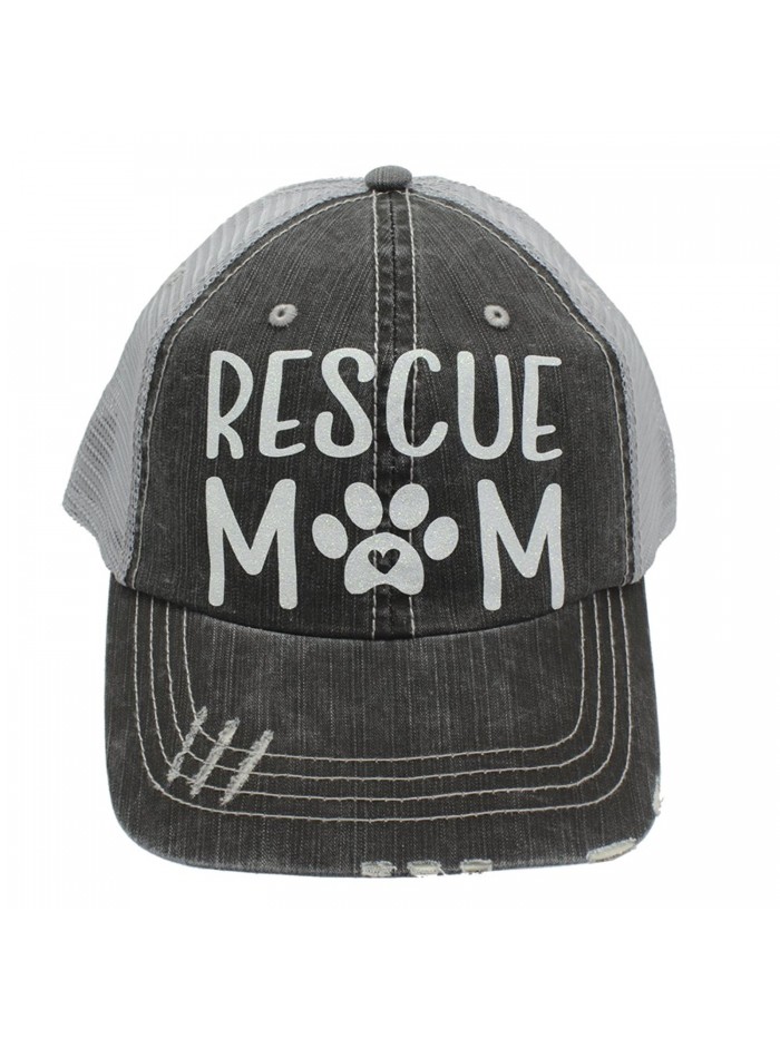 Rescue Mom Dog Cat Paw Print Heart Women Trucker Cap Hat White Glitter - CY185UK0E88