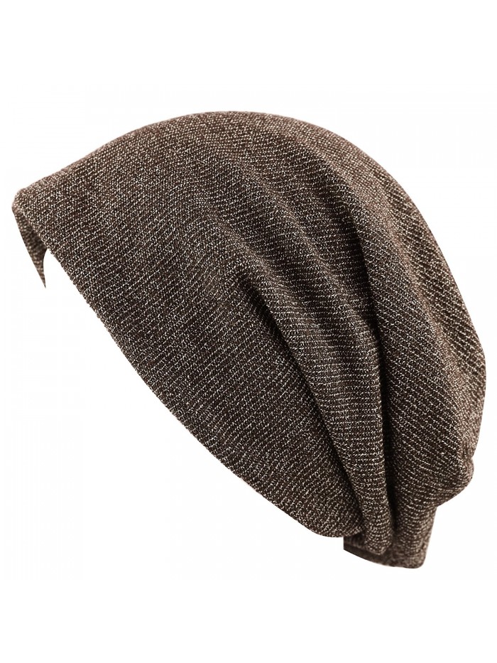 THE HAT DEPOT Unisex Heather Tweed/Solid Fleece Lined Slouchy Long Beanie Warm Hat - Brown - CH12LWW3X2D