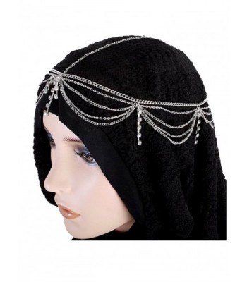 Hair Accessory Silvertone Rhinestone Tassel Head Chain Hairband (Style IHC1000-SIL) - C311C5QOMH1