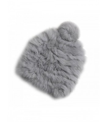 XWDA Women's Winter Knitted Rabbit Fur Hat Cap - Gray - CM12O744J0N