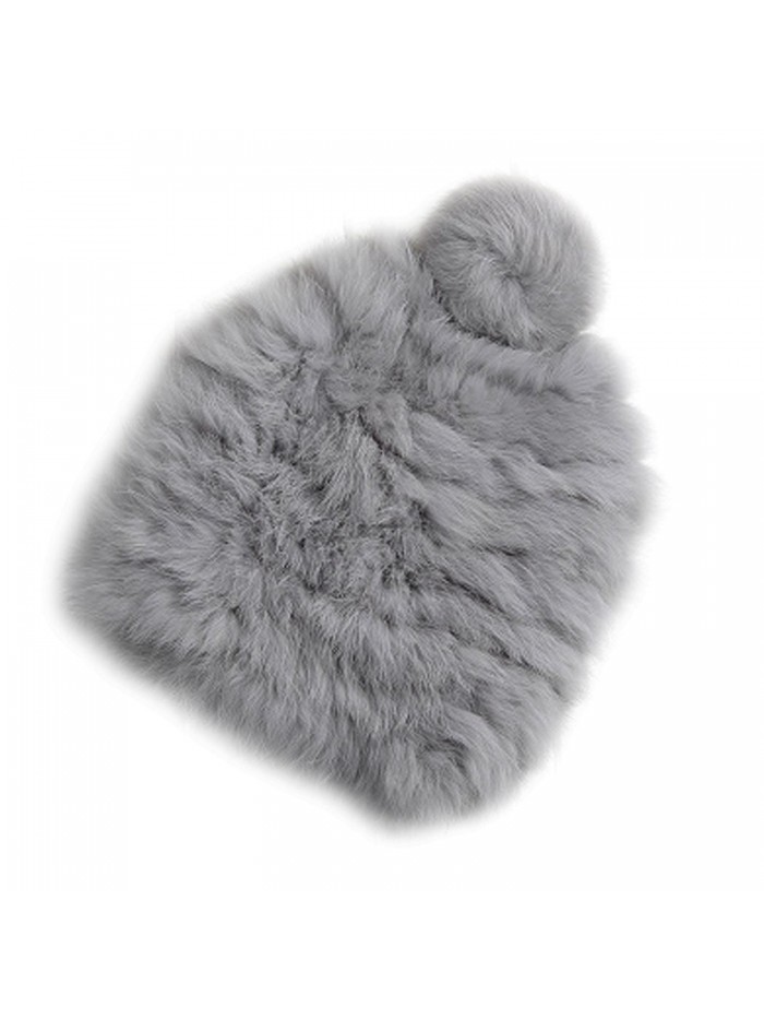 XWDA Women's Winter Knitted Rabbit Fur Hat Cap - Gray - CM12O744J0N