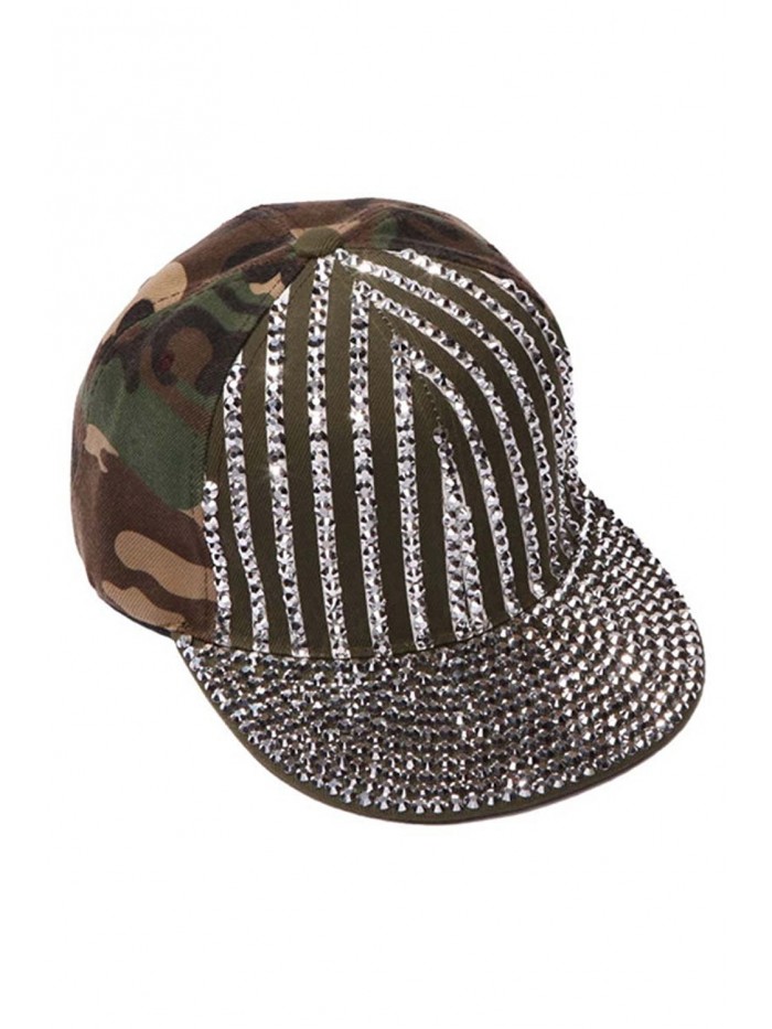 ChicHeadwear Womens Sequined Striped Baseball Cap - Camo - CU12I3TKKM9