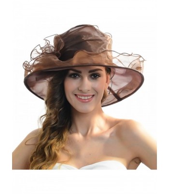 Women Church Kentucky Derby Hat Organza Wide Brim Hat (Brown) - C012BTOKQA5