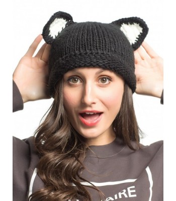 Clothink Women Brown Cute Bear Design Pom Pom Bobble Beanie Hat - Black - CH18629YI9T