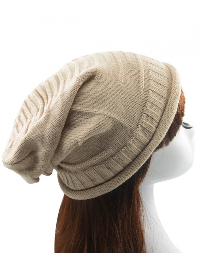 Century Star Women's Warm Chunky Soft Stretch Cap Slouchy Baggy Beanie - Beige - CH12K8VPAL5