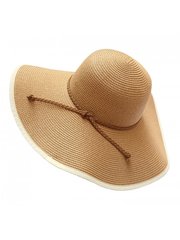 Urban CoCo Women's Summer Straw Sun Hat Floppy Large Wide Brim Beach Cap - Khkai - CC184RH6GTM